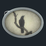 Crow Belt Buckle<br><div class="desc">A Crow silhouetted high in a tree.</div>