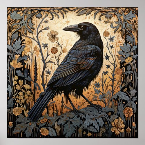 Crow Bird Abstract Painting Poster