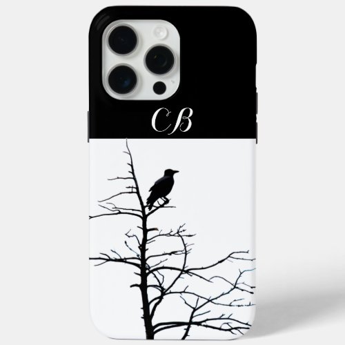 Crow Bird Modern Line Drawing Art Custom Name  iPhone 15 Pro Max Case