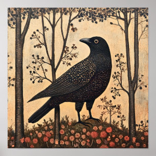 Crow Bird Whimsical Painting Poster