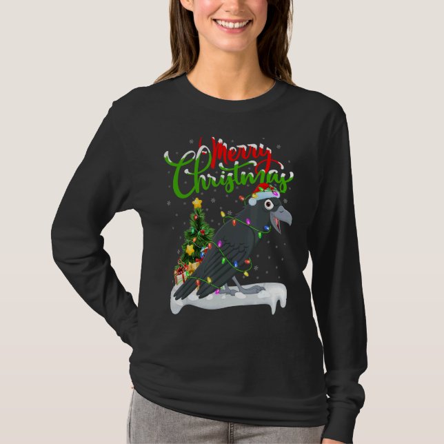 Crow Bird   Xmas Decorations Santa Crow Christmas T-Shirt (Front)