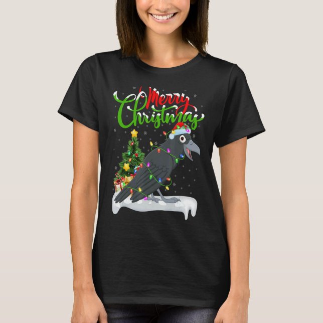 Crow Bird   Xmas Decorations Santa Crow Christmas T-Shirt (Front)