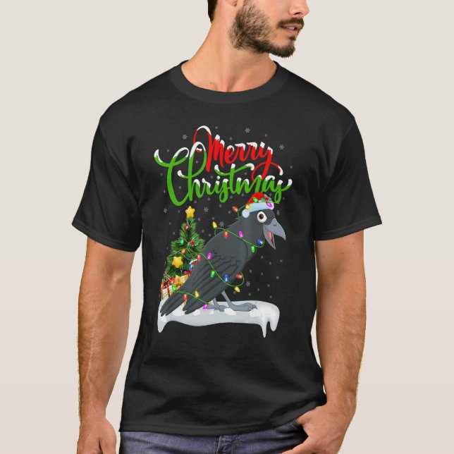 Crow Bird   Xmas Decorations Santa Crow Christmas T-Shirt (Front)