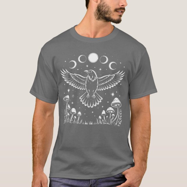 Crow Blackbird Raven Witchcore Mystical Moon T-Shirt (Front)