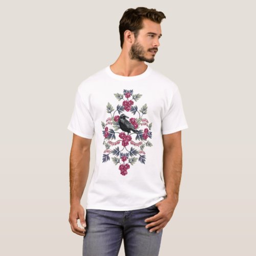 Crow Bleeding Heart  Roses Floral Pattern T_Shirt