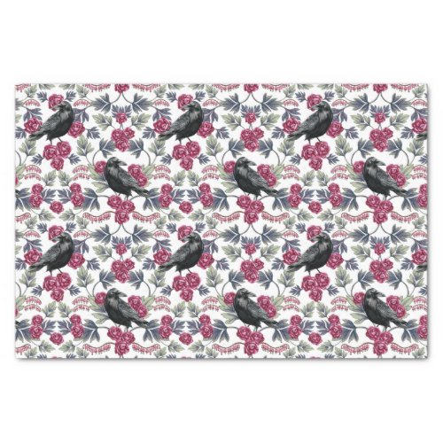 Crow Bleeding Heart  Roses Floral Pattern Tissue Paper