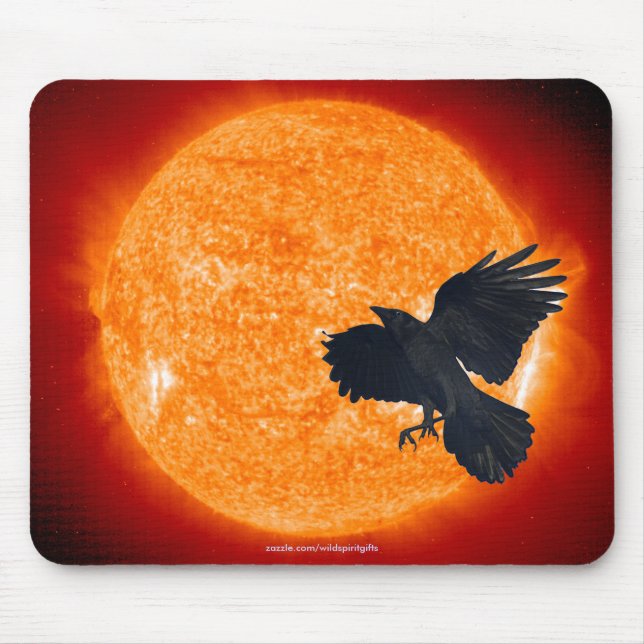 Crow & Burning Sun Wildlife Fantasy Mousepad (Front)