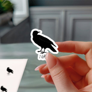 Crow Drawing and Naw Silhouette in Black Sticker