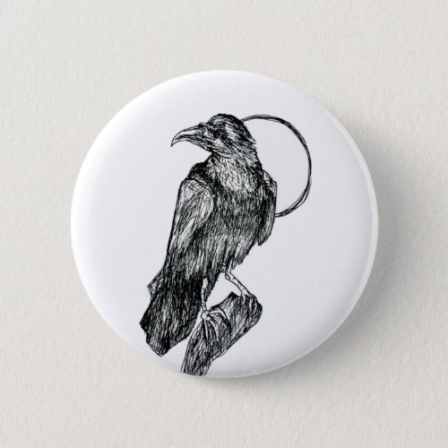 Crow Drawing Button Pin
