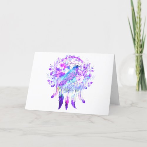 Crow Dreamcatcher Blue Purple Floral Announcement