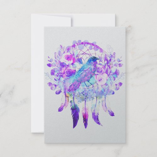 Crow Dreamcatcher Blue Purple Floral Announcement