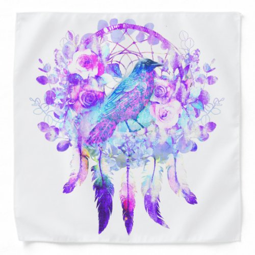 Crow Dreamcatcher Blue Purple Floral Bandana