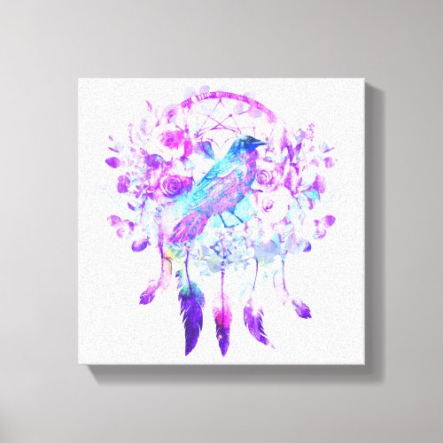 Crow Dreamcatcher Blue Purple Floral Canvas Print