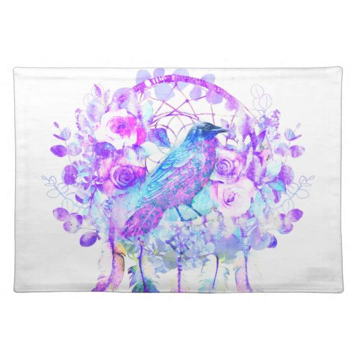 Crow Dreamcatcher Blue Purple Floral Cloth Placemat
