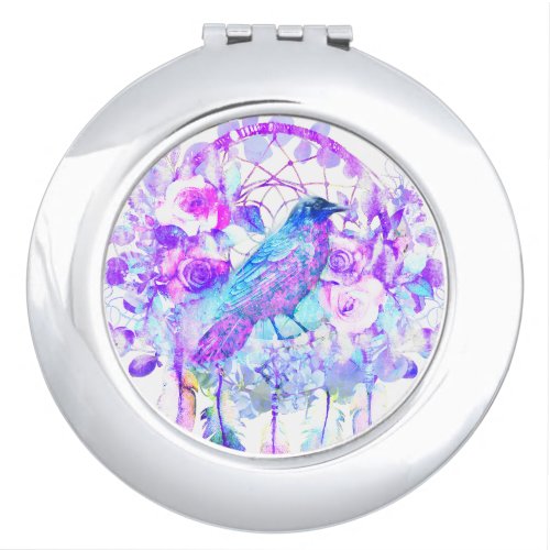 Crow Dreamcatcher Blue Purple Floral Compact Mirror