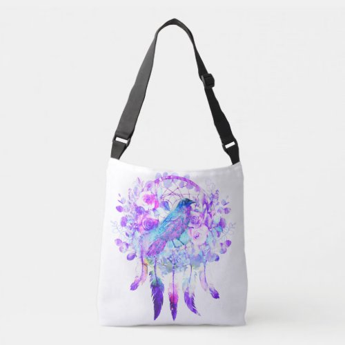 Crow Dreamcatcher Blue Purple Floral Crossbody Bag