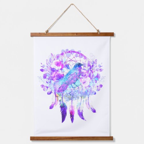 Crow Dreamcatcher Blue Purple Floral Hanging Tapestry