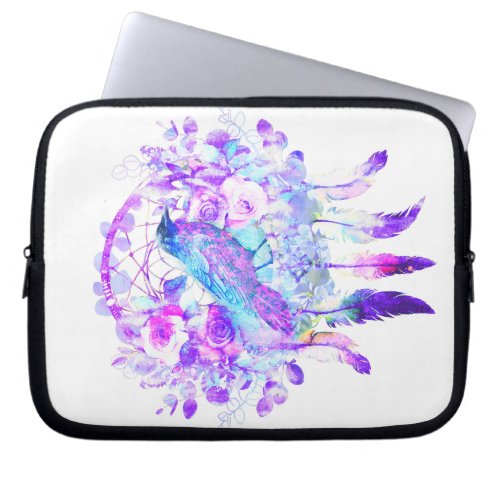 Crow Dreamcatcher Blue Purple Floral Laptop Sleeve