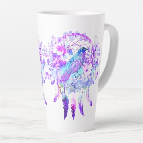 Crow Dreamcatcher Blue Purple Floral Latte Mug