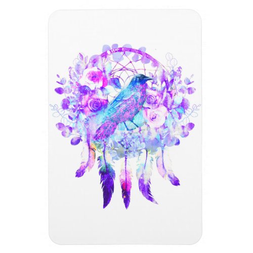 Crow Dreamcatcher Blue Purple Floral Magnet