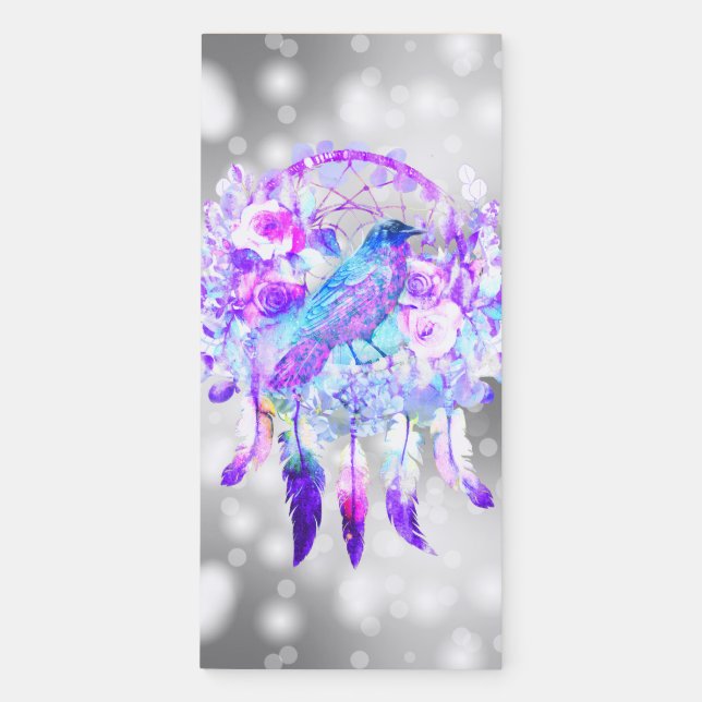 Crow Dreamcatcher Blue Purple Floral Magnetic Notepad (Front)