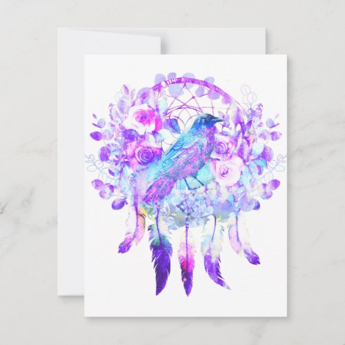 Crow Dreamcatcher Blue Purple Floral Note Card