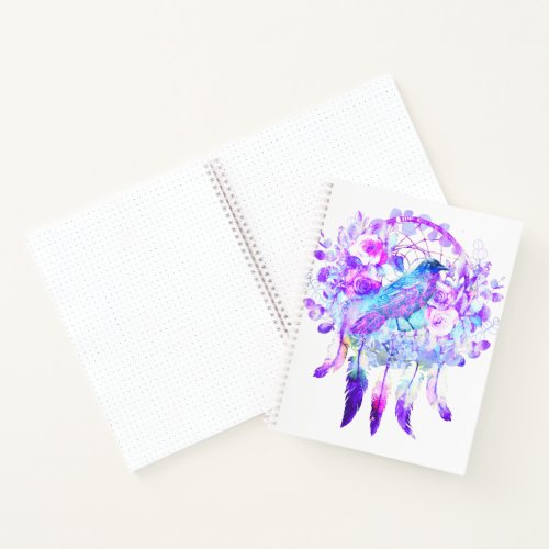 Crow Dreamcatcher Blue Purple Floral Notebook