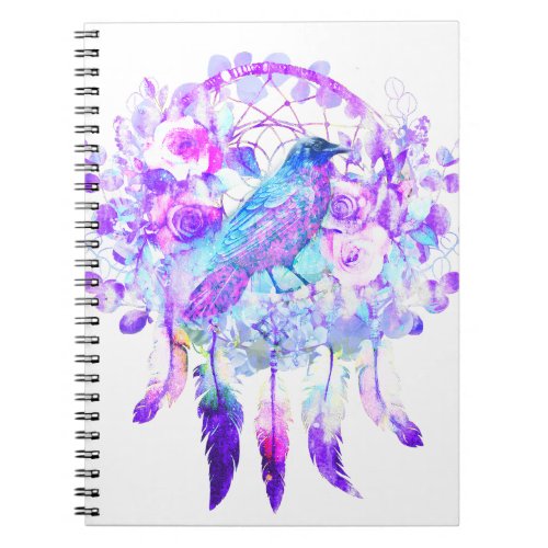 Crow Dreamcatcher Blue Purple Floral Notebook