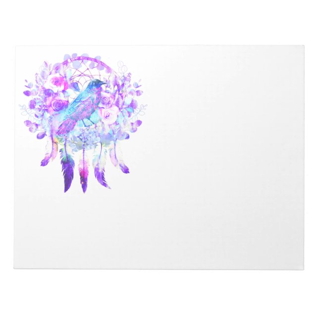 Crow Dreamcatcher Blue Purple Floral Notepad (Front)