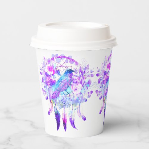 Crow Dreamcatcher Blue Purple Floral Paper Cups