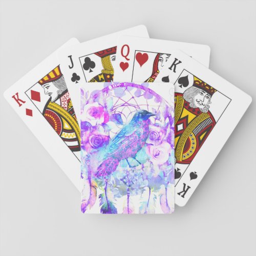 Crow Dreamcatcher Blue Purple Floral Playing Cards