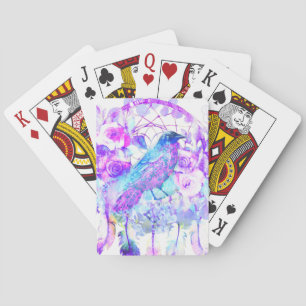 Crow Dreamcatcher Blue Purple Floral Poker Cards
