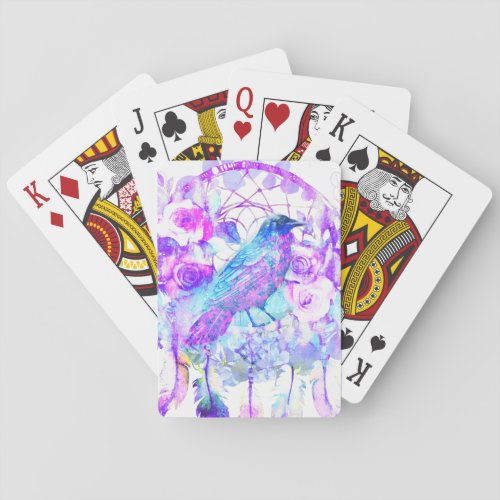 Crow Dreamcatcher Blue Purple Floral Poker Cards