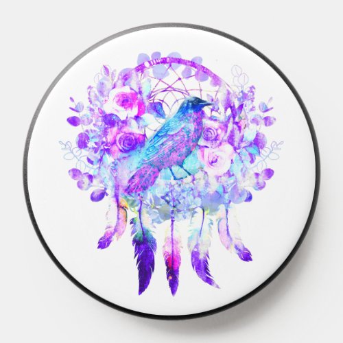 Crow Dreamcatcher Blue Purple Floral PopSocket