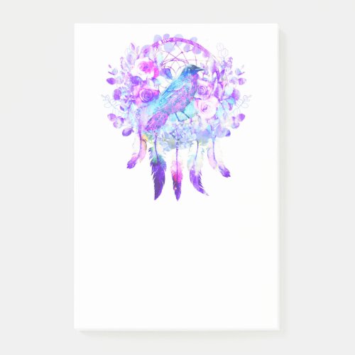 Crow Dreamcatcher Blue Purple Floral Post_it Notes