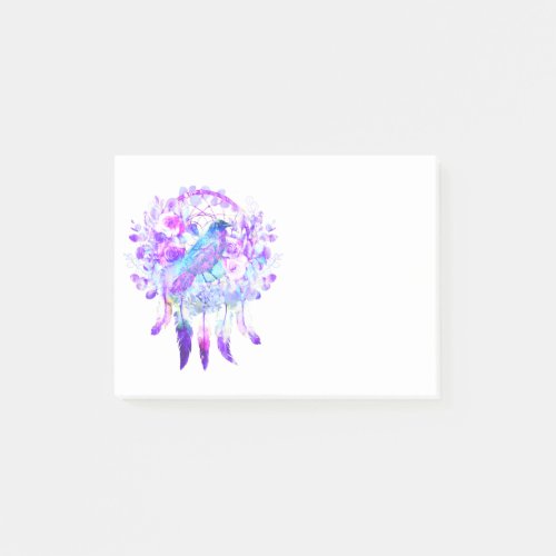 Crow Dreamcatcher Blue Purple Floral Post_it Notes