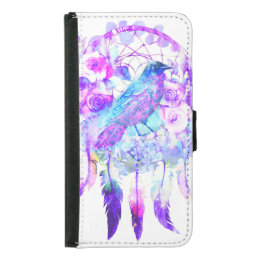 Crow Dreamcatcher Blue Purple Floral Samsung Galaxy S5 Wallet Case