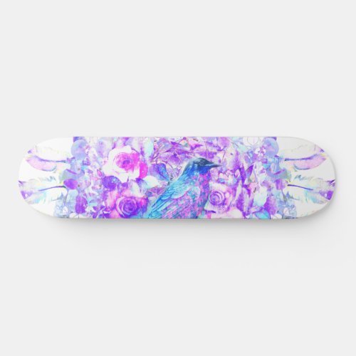 Crow Dreamcatcher Blue Purple Floral Skateboard