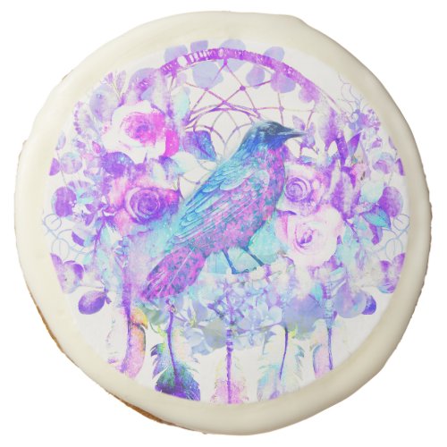 Crow Dreamcatcher Blue Purple Floral Sugar Cookie