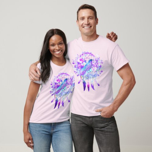 Crow Dreamcatcher Blue Purple Floral T_Shirt