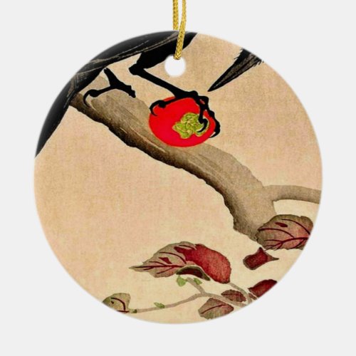 Crow Eating A Persimmon By Ohara Koson Ceramic Ornament