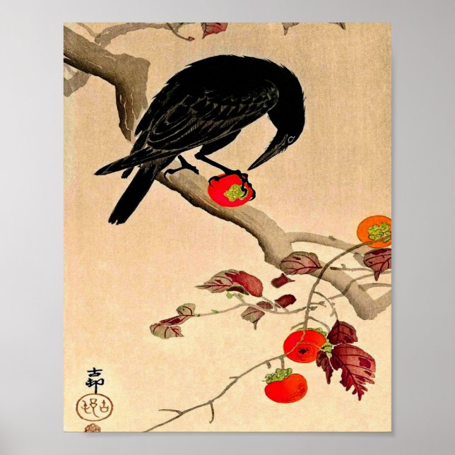 Crow Eating A Persimmon By Ohara Koson Poster (Front)