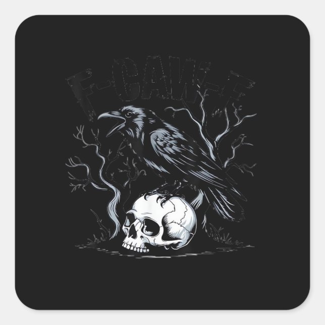 Crow, F-Caw-F Bird Moon Gothic Adult Humor Square Sticker (Front)