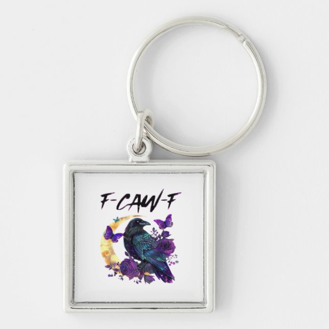 Crow F-Caw-F Funny Bird F-Caw-F Moon Gothic Adult Keychain (Front)