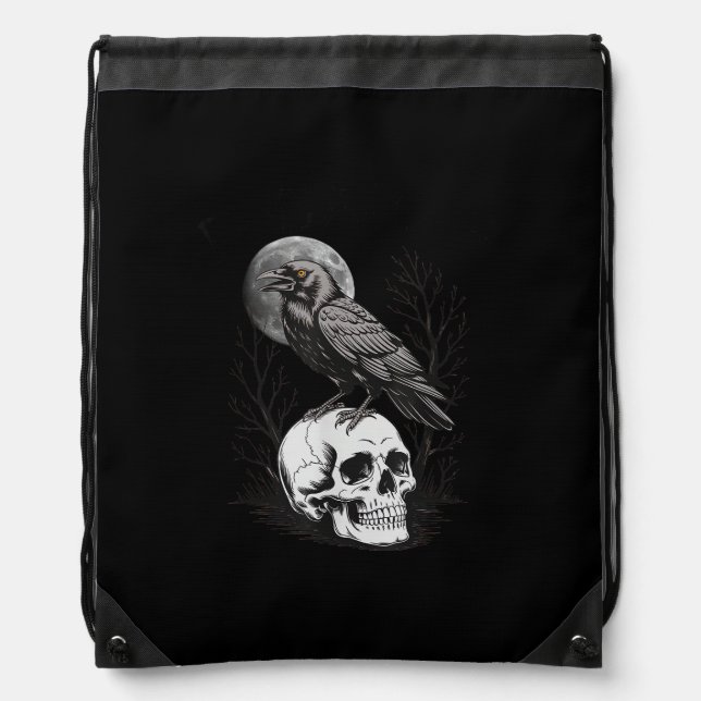 Crow, F-Caw-F Funny Bird Moon Gothic Adult Humor C Drawstring Bag (Front)