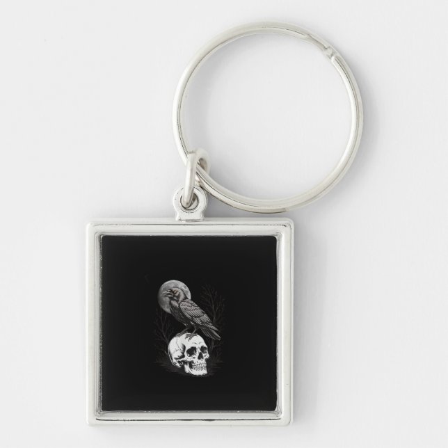 Crow, F-Caw-F Funny Bird Moon Gothic Adult Humor C Keychain (Front)