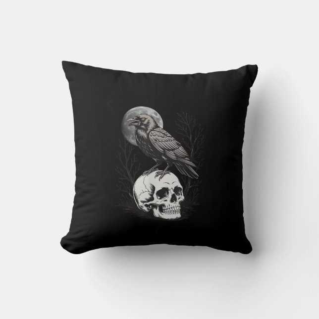 Crow, F-Caw-F Funny Bird Moon Gothic Adult Humor C Throw Pillow (Front)