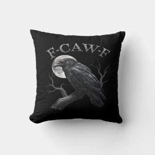 Crow F-Caw-F Funny Bird Moon Gothic Adult Humor Cl Throw Pillow