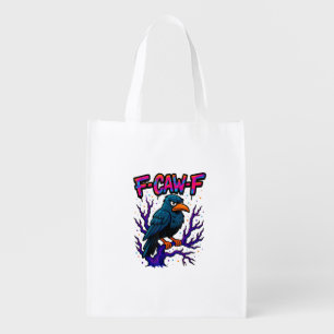 Crow, F-Caw-F Funny Bird Moon Gothic Adult Humor M Grocery Bag