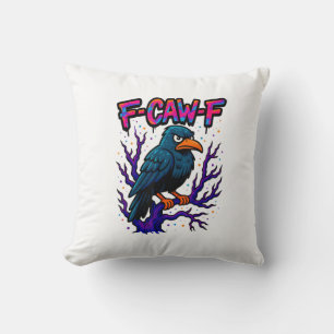Crow, F-Caw-F Funny Bird Moon Gothic Adult Humor M Throw Pillow